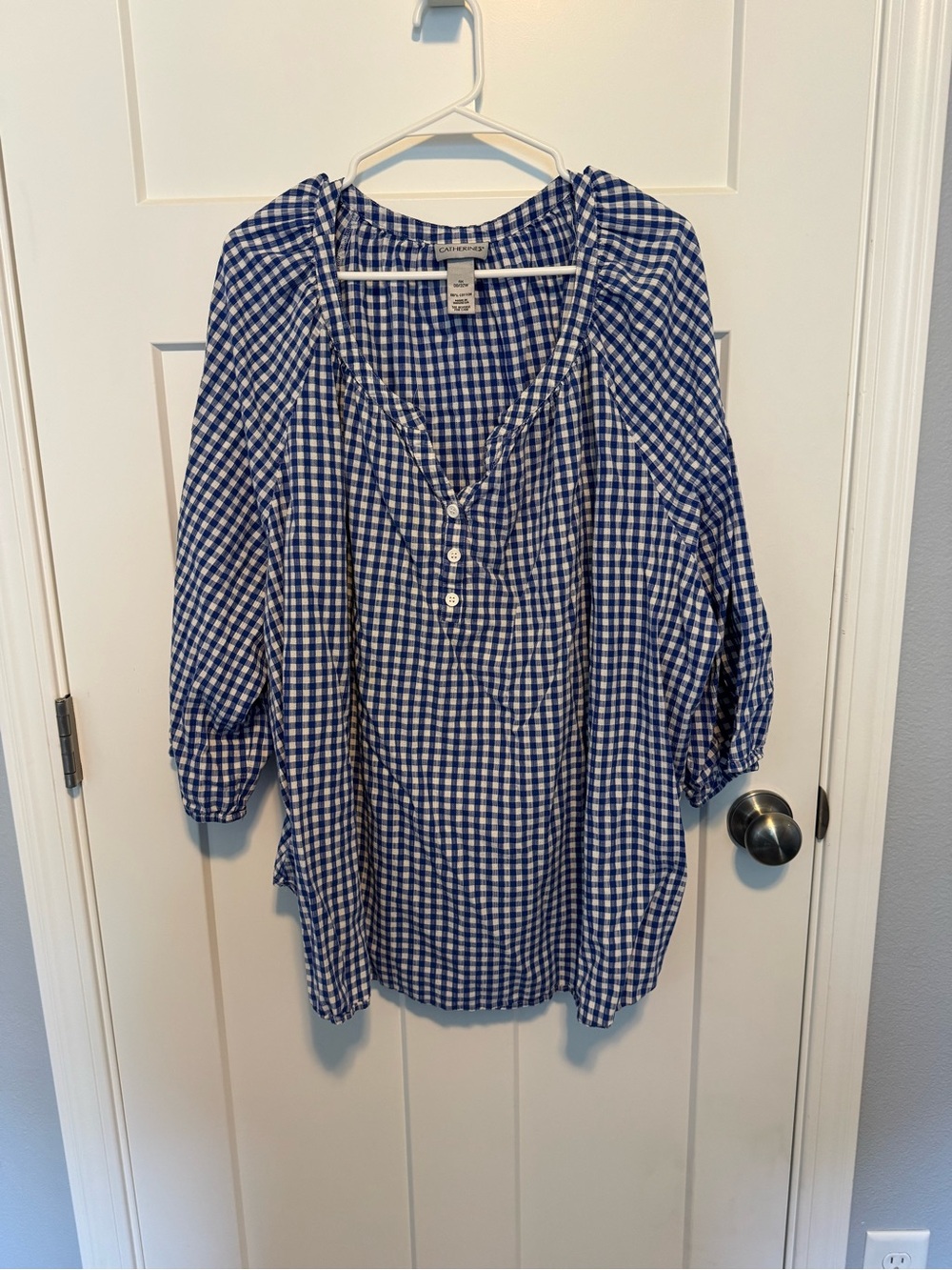 Catherines Blue and White Gingham Button-Front Top